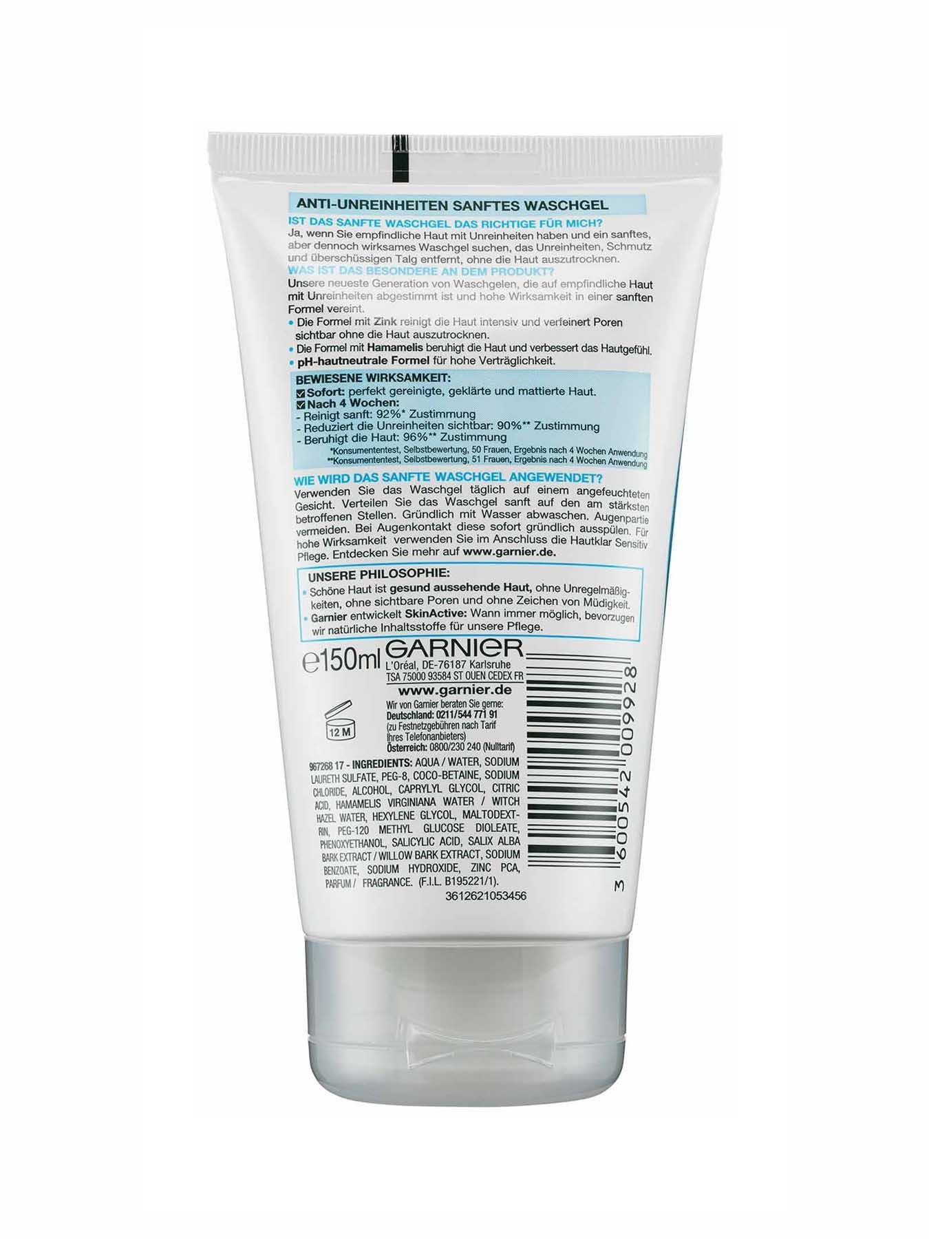 Anti-Unreinheiten-Seifenfreies-Waschgel-Hautklar-Sensitiv-150ml-Rueckseite-Garnier-Deutschland-gr